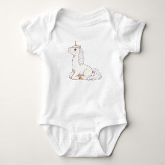 Cute Pure White Unicorn Lying & Looking Up Kawaii Baby Bodysuit