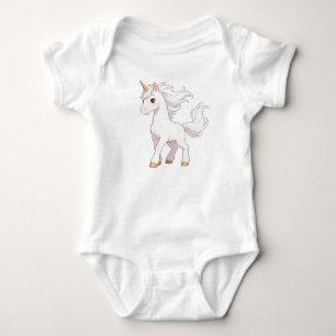 Cute Pure White Unicorn with Flowing Mane Kawaii U Baby Bodysuit