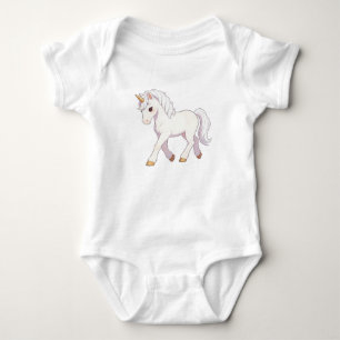 Cute Pure White Walking Unicorn Kawaii Unisex T-Sh Baby Bodysuit