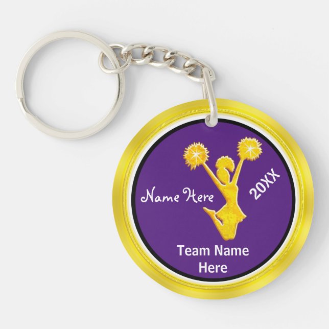 Cute Purple and Gold, Cheer Keychains PERSONALIZED (Front)