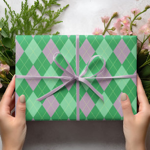 Cute Purple and Green Argyle Pattern Kids Wrapping Paper