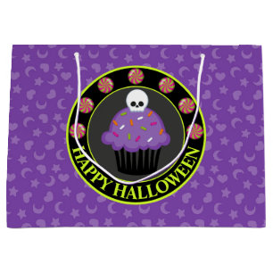 Cute Purple and Green Halloween skull cupcake Large Gift Bag