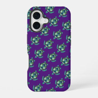 Cute Purple and Green Nautical Sea Turtle Pattern  iPhone 16 Case