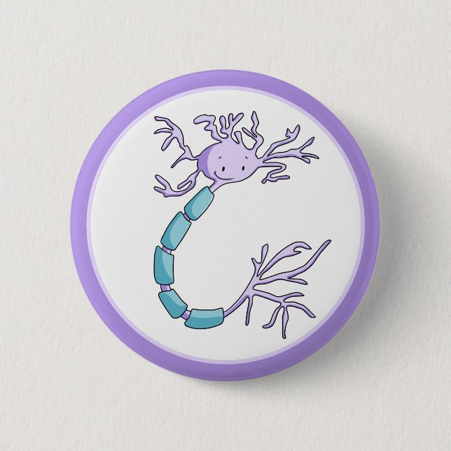 Cute Purple and Green Neuron Cell Illustrated 6 Cm Round Badge (Front)