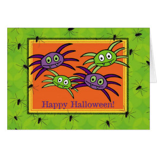 Cute Purple and Green Spiders Halloween Card