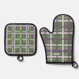 Cute Purple and Green Tones Oven Mitt & Pot Holder Set
