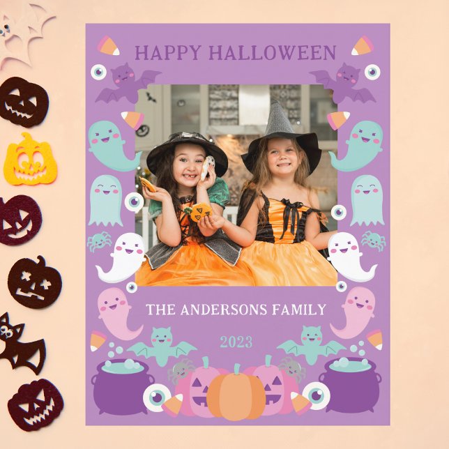 Cute purple and pastel colours halloween photo car postcard (Creator Uploaded)