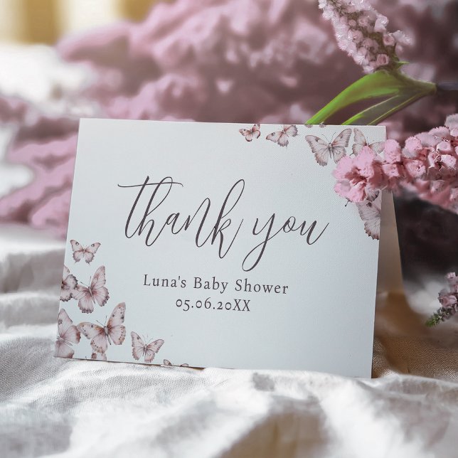 Cute Purple and Pink Butterfly Baby Shower Folded Thank You Card (Creator Uploaded)