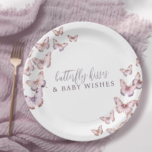 Cute Purple and Pink Butterfly Baby Shower Paper Plate