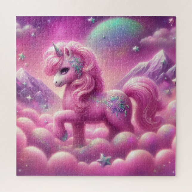 Cute purple and pink glitter bright unicorn jigsaw puzzle (Vertical)