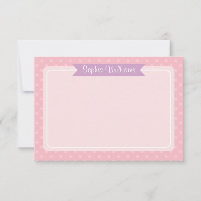 Cute Purple and Pink Polka Dot Personalised Name Card (Front)