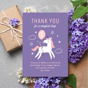 Cute Purple and Pink Unicorn Birthday Party Thank You Card