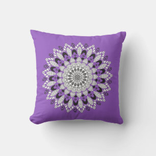 Cute Purple and white Mandala Flower Design Cushion