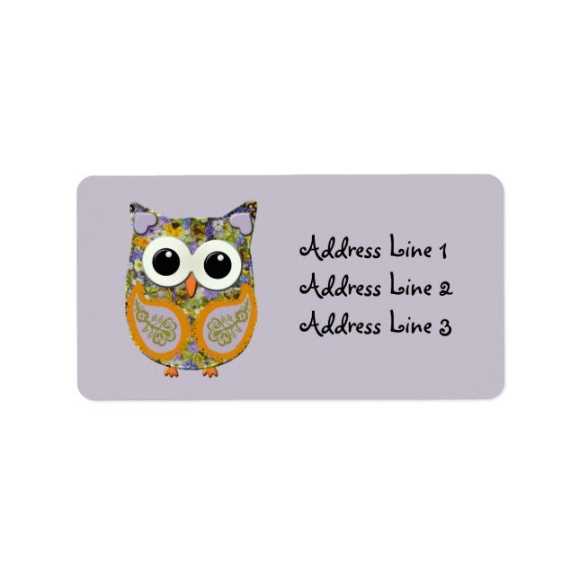 Cute Purple and Yellow Floral Owl Address Label (Front)