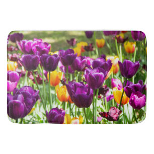 Cute purple and yellow tulips     bath mat