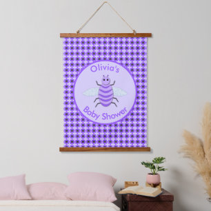Cute Purple Baby Bee Baby Shower Custom Hanging Tapestry