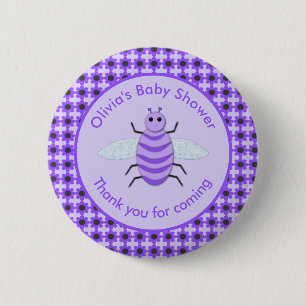 Cute Purple Baby Bee Gender Neutral Baby Shower 6 Cm Round Badge