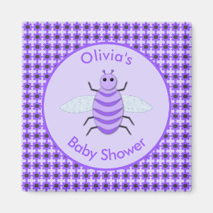 Cute Purple Baby Bee Gender Neutral Baby Shower Magnet