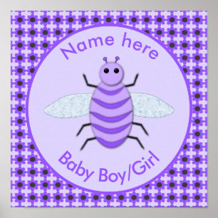 Cute Purple Baby Bee Gender Neutral Poster