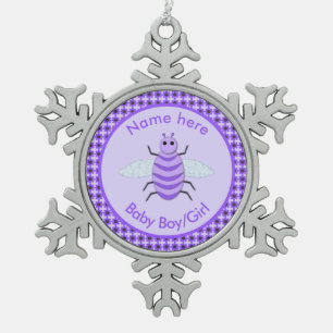 Cute Purple Baby Bee Gender Reveal First Christmas Snowflake Pewter Christmas Ornament