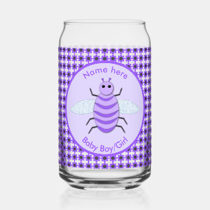 Cute Purple Baby Bee Gender Reveal Neutral Custom Can Glass