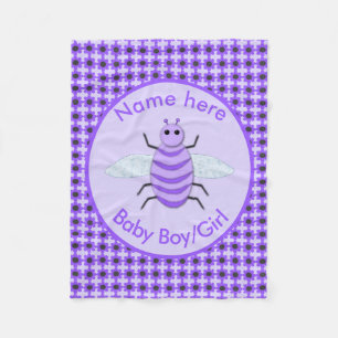 Cute Purple Baby Bee Gender Reveal Neutral Custom Fleece Blanket