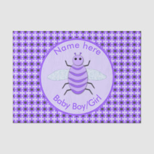 Cute Purple Baby Bee Gender Reveal Neutral Custom Tissue Paper