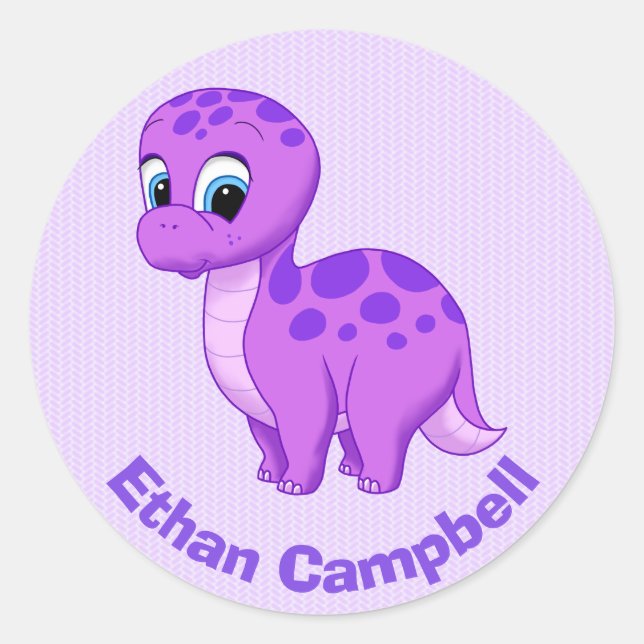 Cute Purple Baby Brontosaurus Dinosaur Classic Round Sticker (Front)