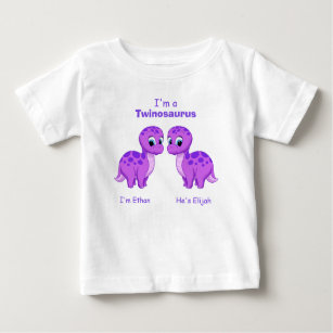 Cute Purple Baby Dinosaur Twins Personalised Baby T-Shirt