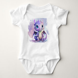 Cute Purple Baby Dragon Watercolor Baby Bodysuit
