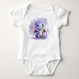 Cute Purple Baby Dragon Watercolor Bodysuit