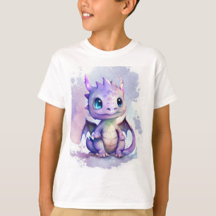 Cute Purple Baby Dragon Watercolor Design T-Shirt