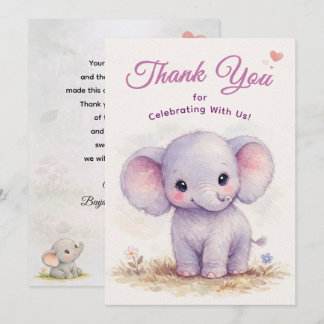 Cute Purple Baby Elephant Celebration Thank You Card