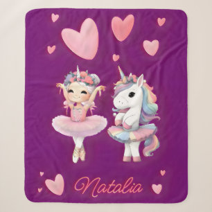 Cute Purple Ballerina Unicorn Fleece Blanket