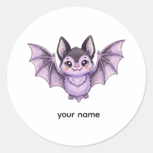 Cute Purple Bat Halloween Coloured Pencil Illustra Classic Round Sticker