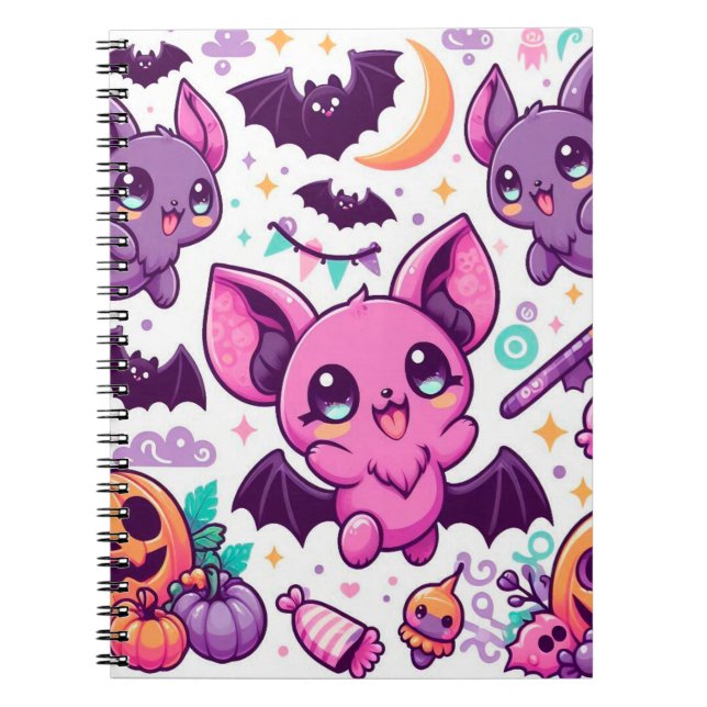 Cute purple bats halloween candy notebook (Front)
