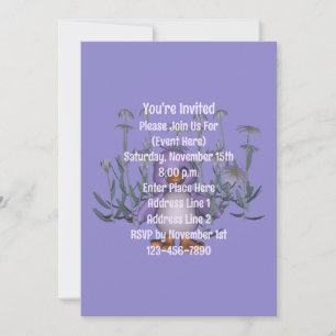 Cute Purple Bird Daisies Animal Party Invitation