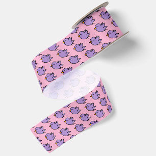 Cute Purple Bird Drawing Satin Ribbon