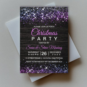 Cute purple black faux glitter Christmas Invitation