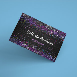 Cute purple black faux glitter magnetic business card