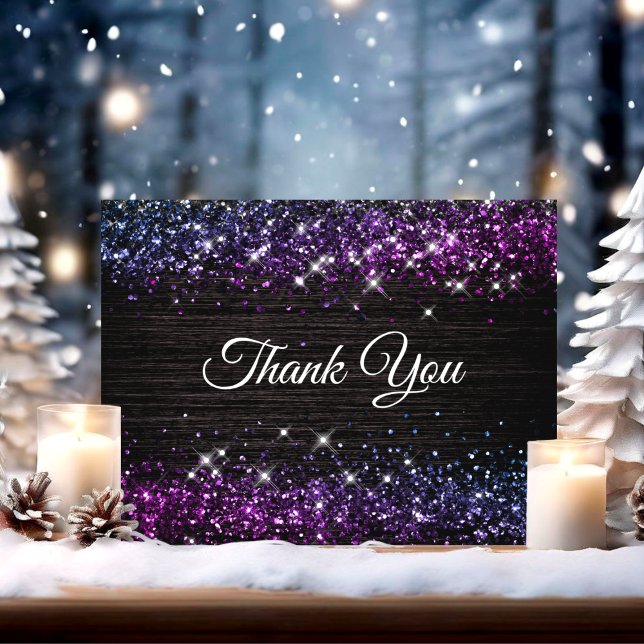 Cute purple black faux glitter thank you card (Creator Uploaded)