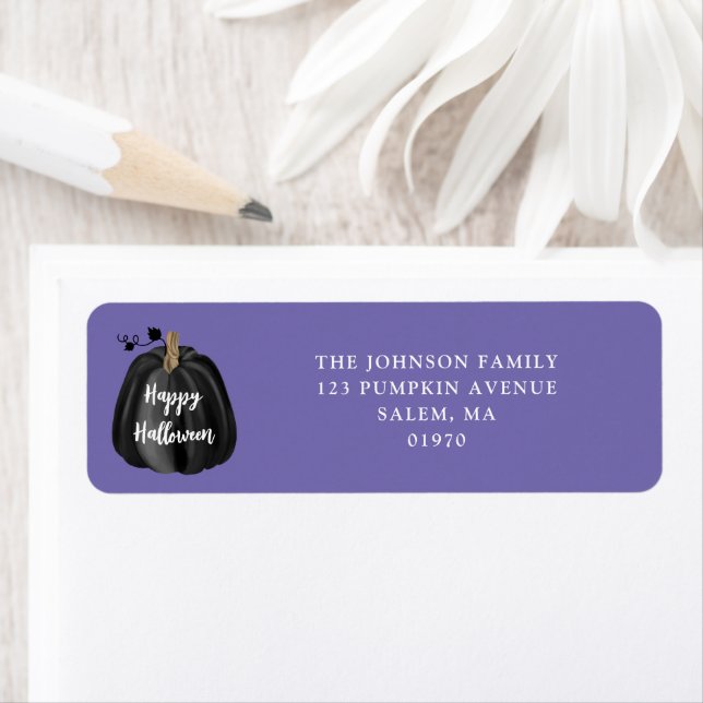 Cute Purple Black Pumpkin Halloween Return Address (Insitu)