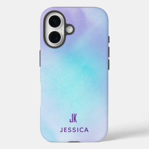 Cute Purple Blue Ombre Personalized Name iPhone 16 Case