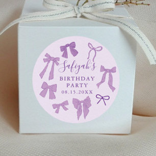 Cute Purple Bows Birthday Party Favour Classic Round Sticker