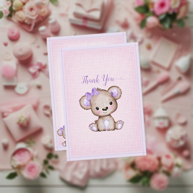 Cute Purple Brown Bear Baby Shower Thank You (Creator Uploaded)