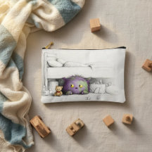 Cute Purple Brown Green Monster Under Bed