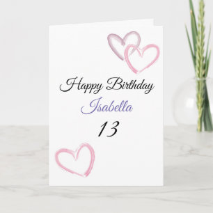 Cute Purple Brush Stroke Hearts 13th Birthday Card