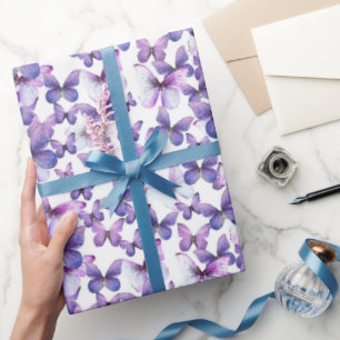 Cute Purple Butterflies Pattern Pastel Wrapping Paper
