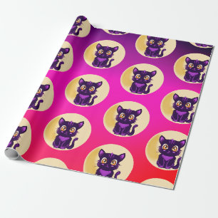 Cute Purple Cartoon cat kids halloween party  Wrapping Paper