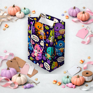 Cute Purple Cartoon Monster Halloween Medium Gift Bag